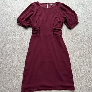 Express Dress Puff Short Sleeve Maroon Burgundy Red Lined Dress Size Small New